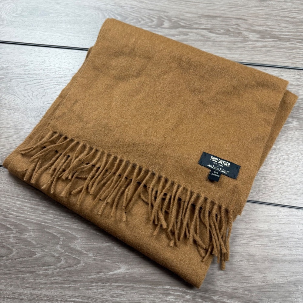 Todd Snyder Mens Scarf Joshua Ellis 100% Cashmere Fringed Camel Brown OS